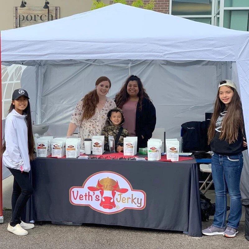 Veth's Beef Jerky display at farmer's market